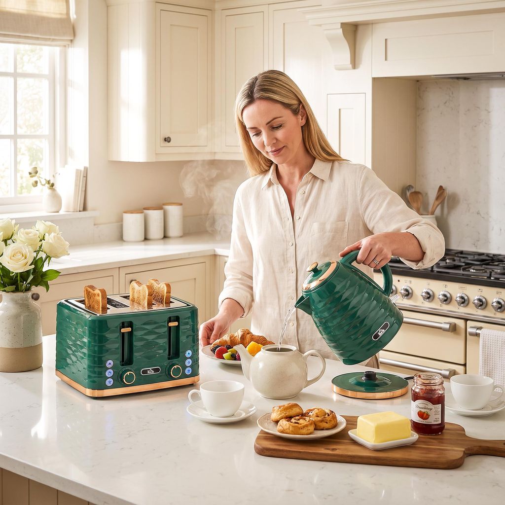 HOMCOM Wasserkocher Toaster Set mit 1,7L Wasserkocher, 4
