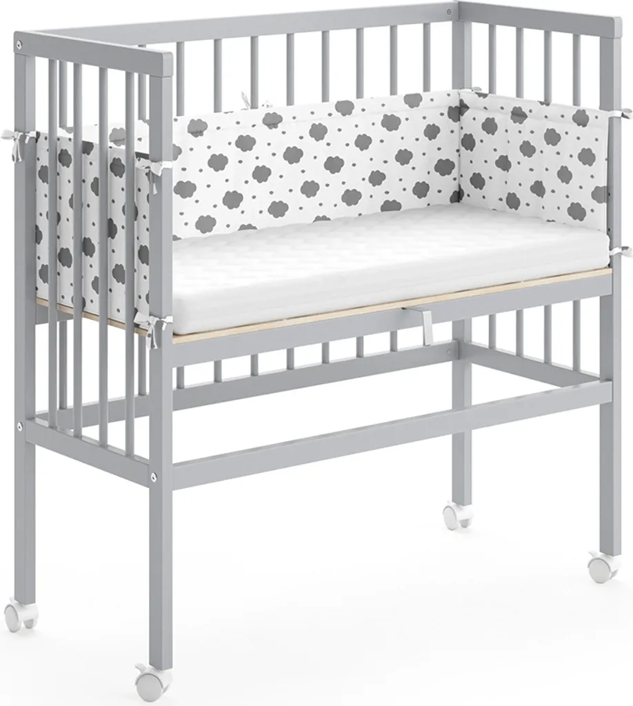 Lit bébé gain de place Vitalispa Sophie gris avec barrière antichute
