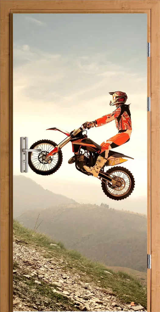 HUBDECO murale per porte - adesivi autoadesivi per porte - adesivi murali - fantasia, arte, carta da parati su tela - adesivi per porte, mobili, armadi, specchi - 95 x 205 cm - Motocross