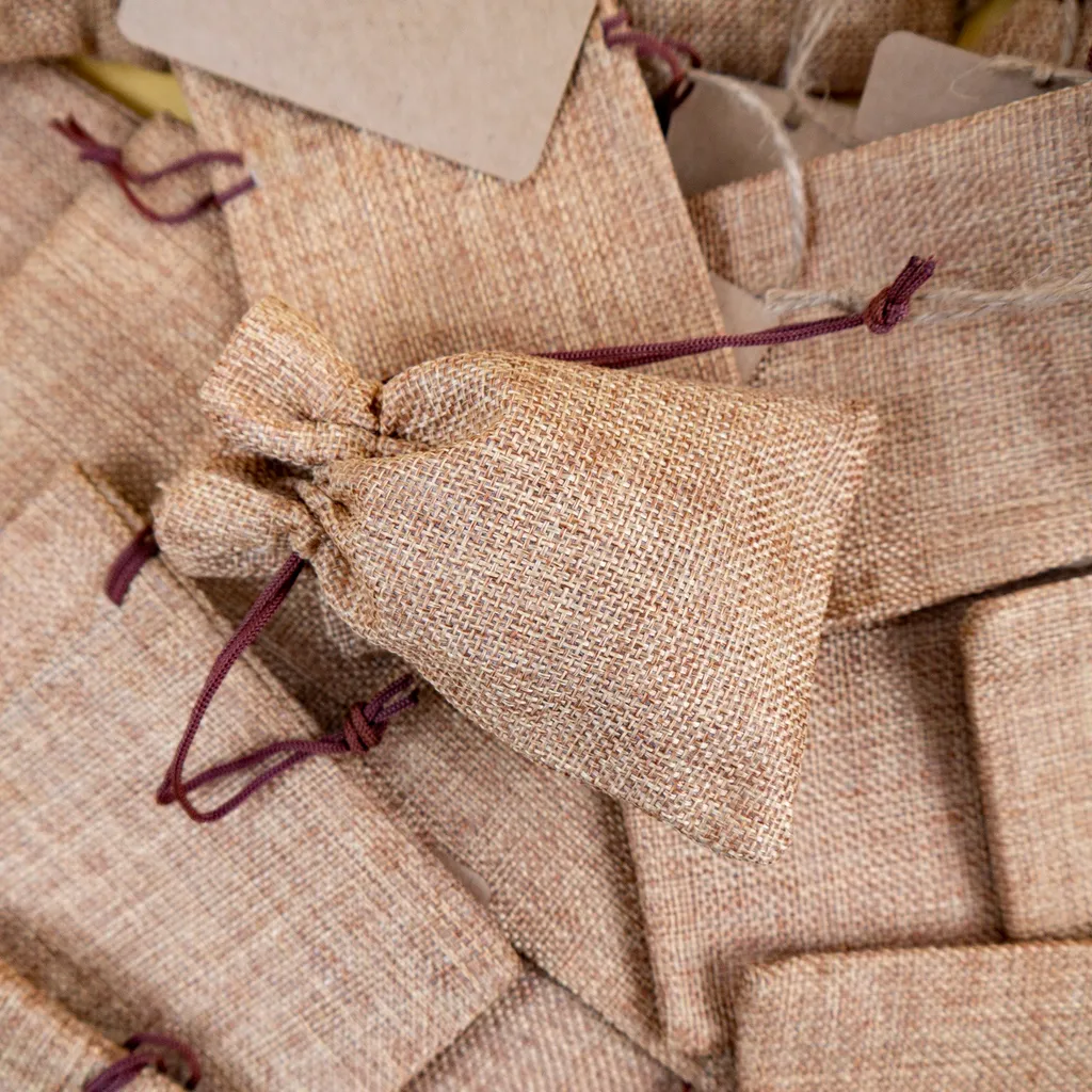 Sacco di tela 25pcs 13x9cm sacchetto di iuta con coulisse 190g/m2 sacchetto regalo - 5