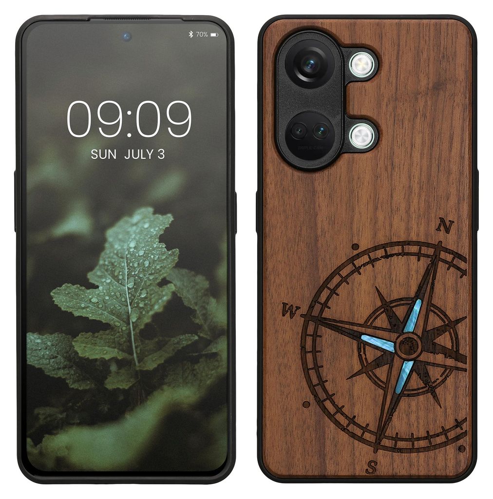 kwmobile Handyhülle für OnePlus Nord 3 5G Hülle Holz - Case mit TPU Bumper - Stoßfestes Hardcase - Schutzhülle Cover in Dunkelbraun