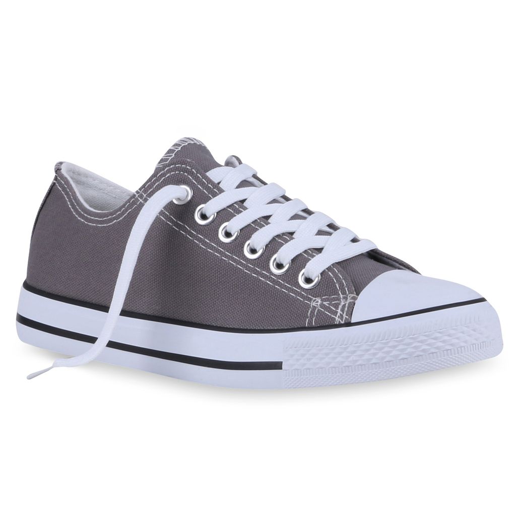 Mytrendshoe Damen Freizeit Sneakers Low Stoff Schuhe 811078, Farbe: Grau, Größe: 36