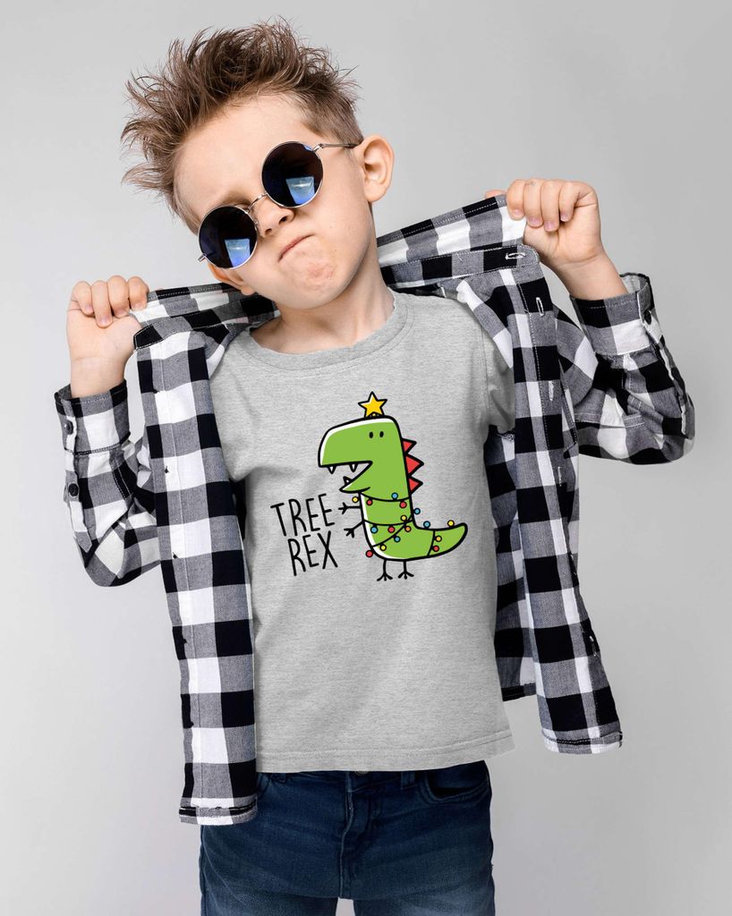 Kinder T-Shirt Dinosaurier Tree Rex Christmas Tyrannosaurus XMAS Outfit Jungen Mädchen Weihnachten Moonworks