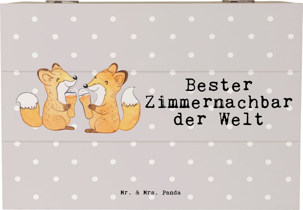 Mr. & Mrs. Panda Schatulle Fuchs Bester Zimmernachbar der Welt 22 x 15 cm - Grau Pastell - Geschenk, Geschenkidee, Studentenwohnheim, Kiste, Holzbo...
