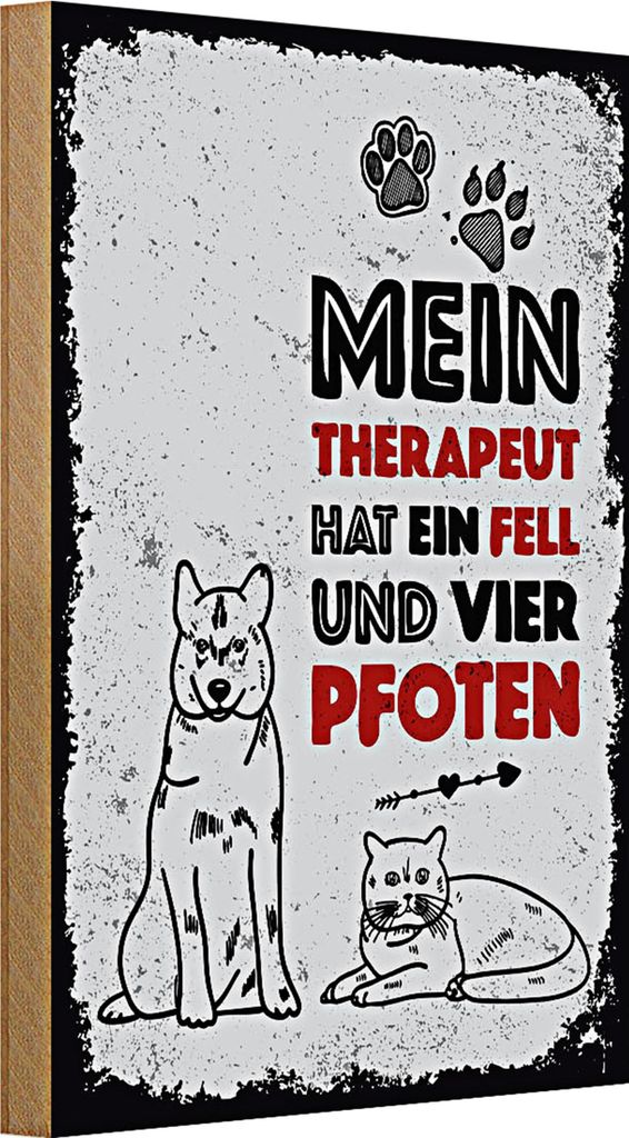 Holzschild Spruch Tiere Mein Therapeut 4 Pfoten 20x30cm