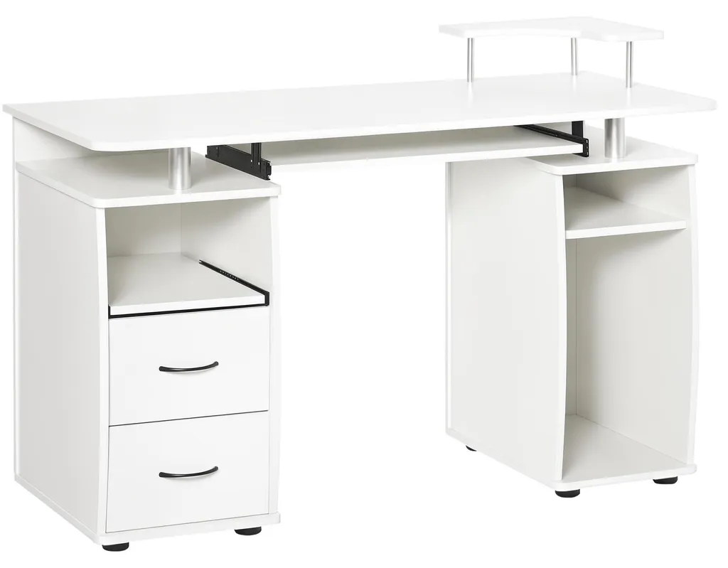 Bureau informatique multimédia blanc 120L x 55l x 85H cm multi-rangements