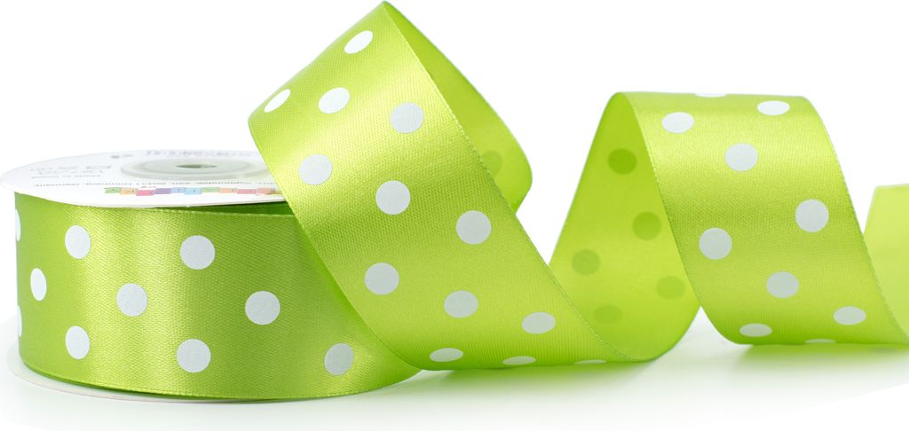 Satinband mit Punkten 38mm x 25m Rolle Hellgrün / Maigrün