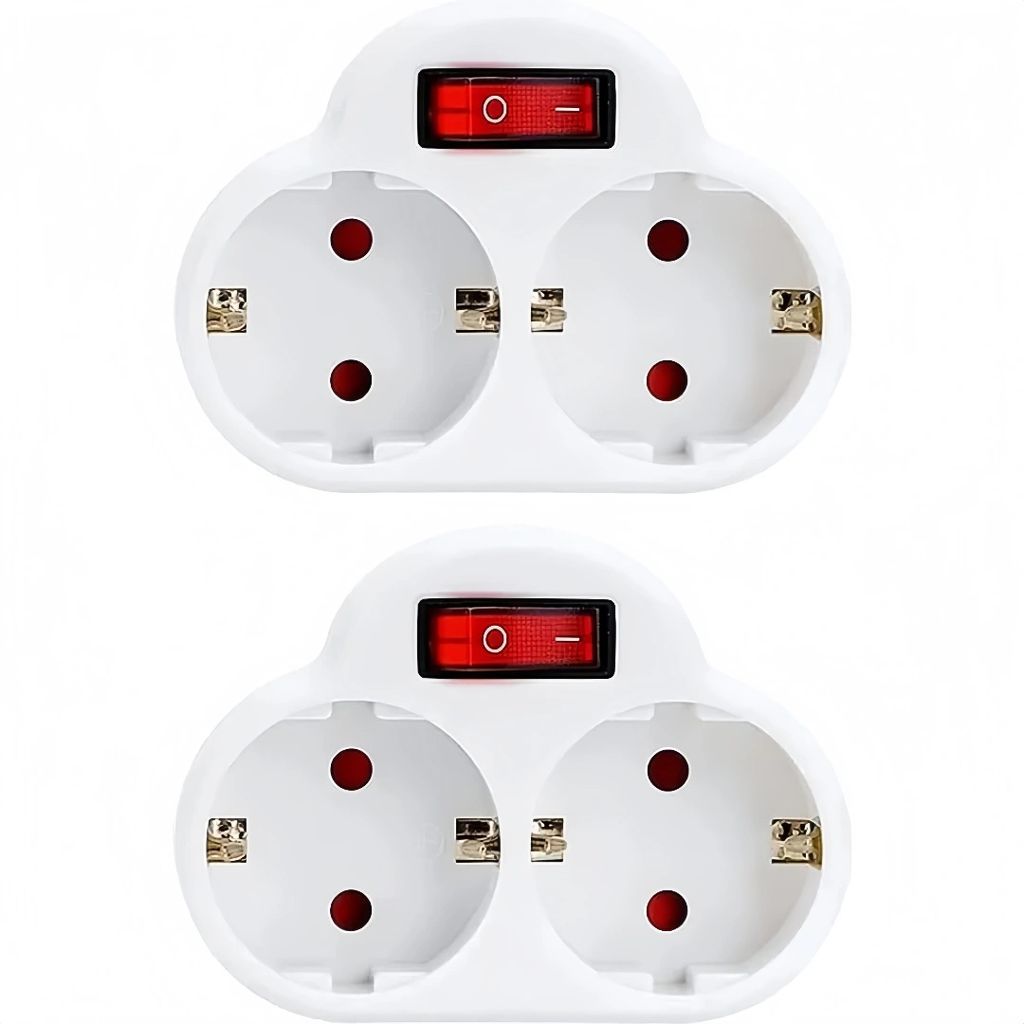 2 STÜCK Steckdosen Adapter mit Schalter, Doppelstecker, Mehrfachstecker, Tragbarer Praktisch Steckdosenadapter