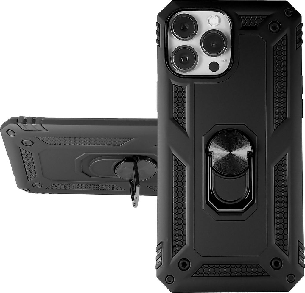 RING HÜLLE Armor für iPhone 14 PRO MAX Handy Outdoor Case Ständer Cover Bumper Finger-Halterung 360 Grad drehbarer Ring Silikon Kunststoff Schwa...