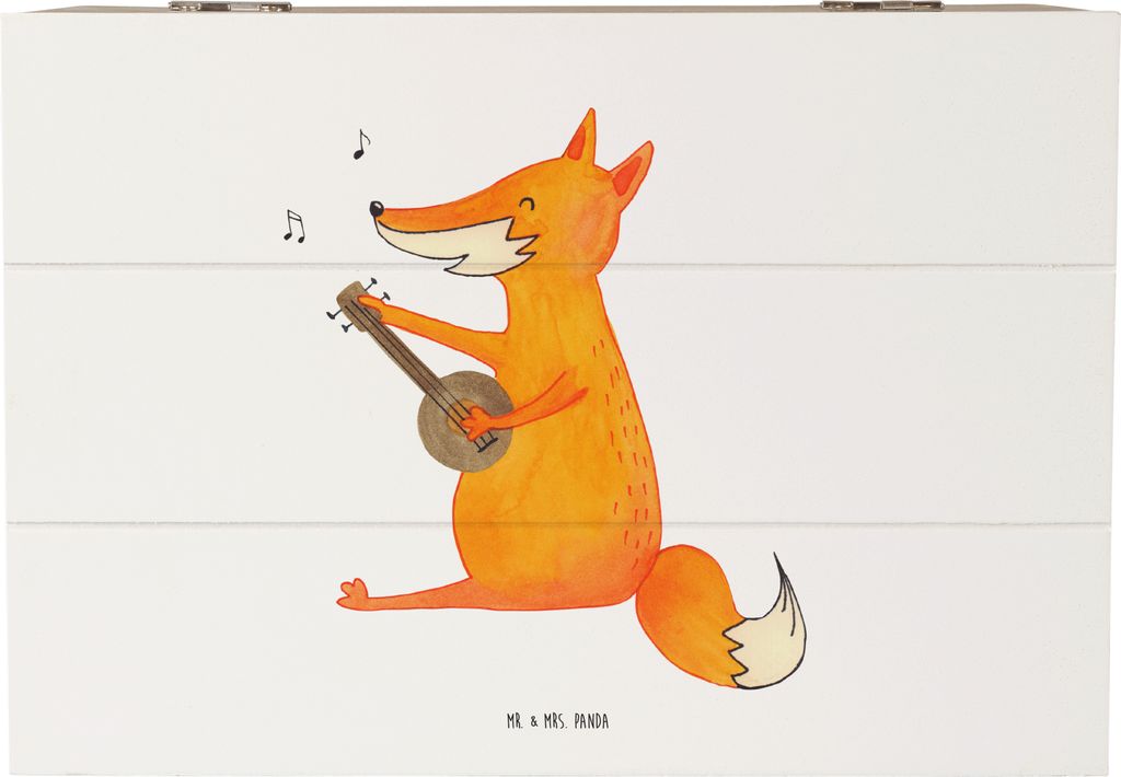 Mr. & Mrs. Panda Box Fuchs Gitarre 22 x 15 cm - Weiß - Geschenk, Holzbox, Musik, fotobox, Singen, schatztruhe, Schatzkiste, Optimistisch, Truhe, S...
