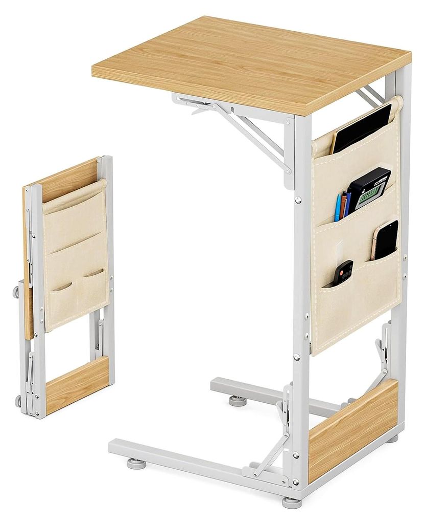C-Form Beistelltisch, klappbarer Sofatisch mit Aufbewahrungstasche, Couchtisch mit Metallgestell für Wohnzimmer, Schlafzimmer und Büro, 30 x 40 x...