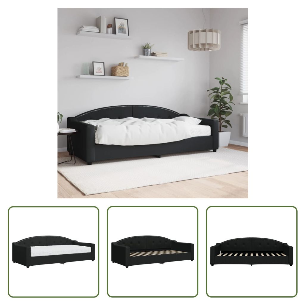 The Living Store Tagesbett mit Matratze Schwarz 90x200 cm Stoff