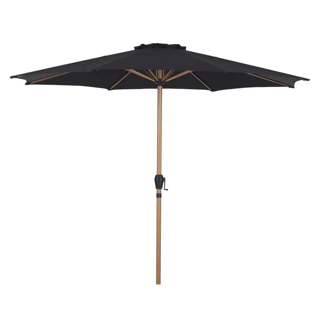 Parasol Felix Ø300cm Noir et Bois de Teck - Protection Solaire de Luxe