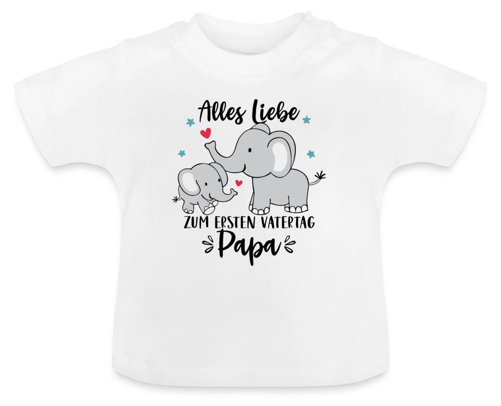 Spreadshirt Alles Liebe Zum Ersten Vatertag Elefanten Baby Bio-T-Shirt mit Rundhals, 3-6 Monate, Weiß
