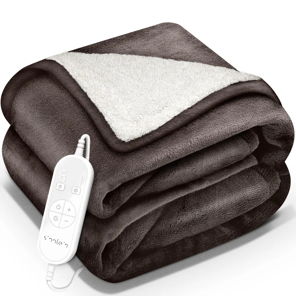 Couverture chauffante grand format 180x130cm pour lit et canapé brun