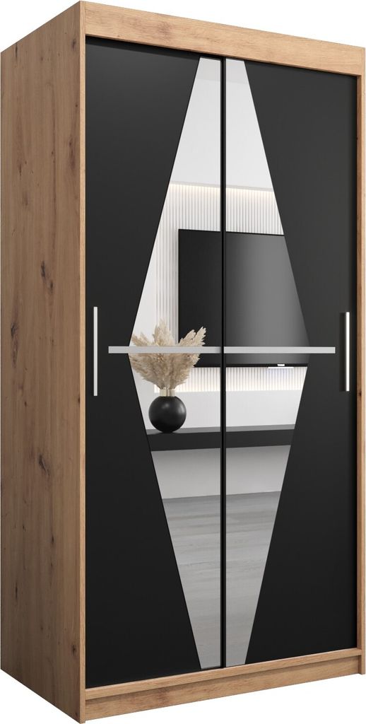 Kleiderschrank, Schiebetürenschrank Schlafzimmer, Schrank mit Spiegel BOLIWIA 100 cm