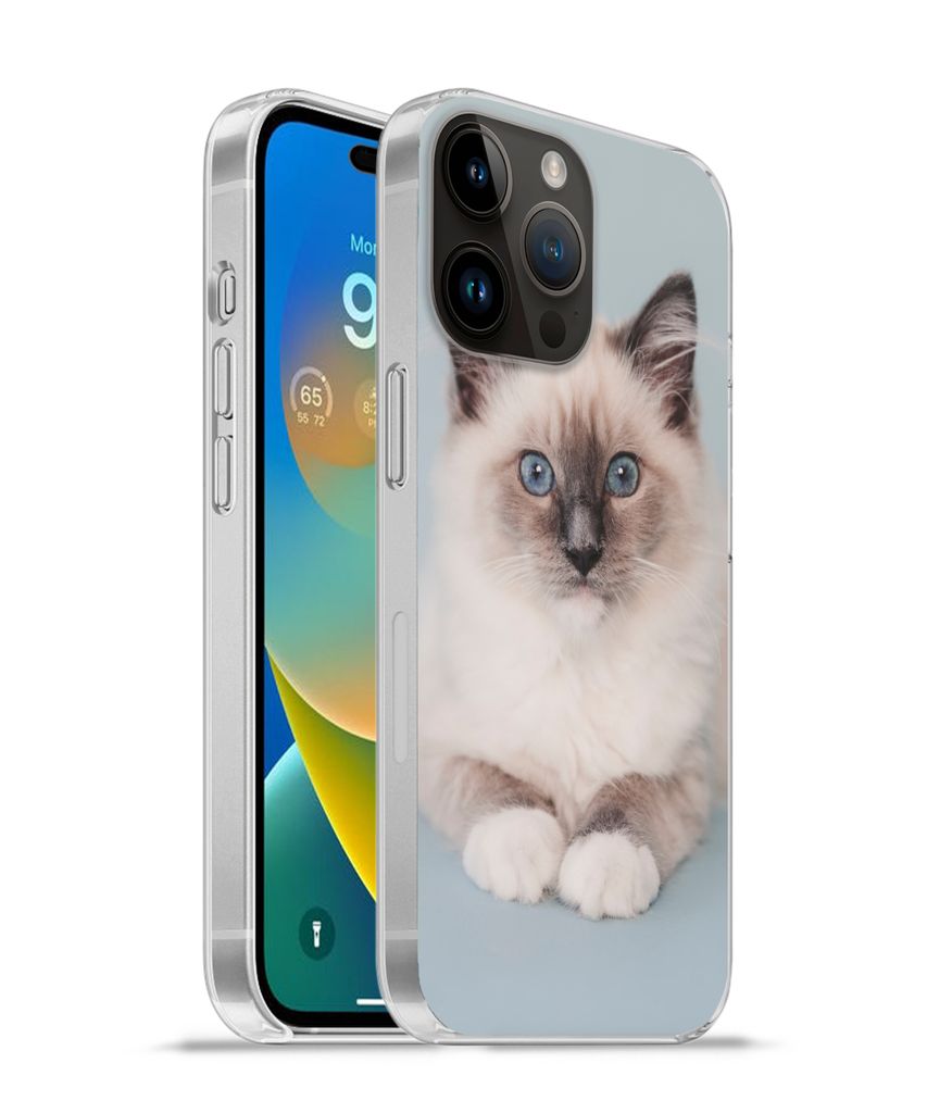 MuchoWow Handyhülle Schutzhülle Hülle für Apple iPhone 14 Pro Max Katze - Ragdoll Katze - Blau - Mädchen - Kinder - Jungen - Kind Silikon So...