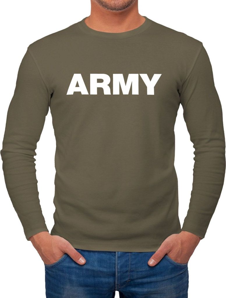 Herren Long-Sleeve Aufdruck Army Print Langarm-Shirt steetstyle Neverless khaki S