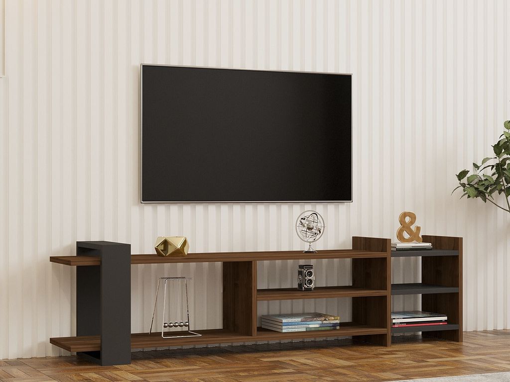 Skye Decor, Zeyna- ZeynaPUQ, Nussbaumfarbe,Anthrazit, TV-Schränke, 40x156x29,6 cm, 100% Melaminbeschichtete Partikelplatte