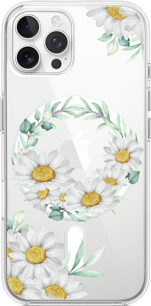 iPhone 12 Pro Max Hülle mit MagSafe, Transparent, Silikon Flexi, Gänseblümchenkranz