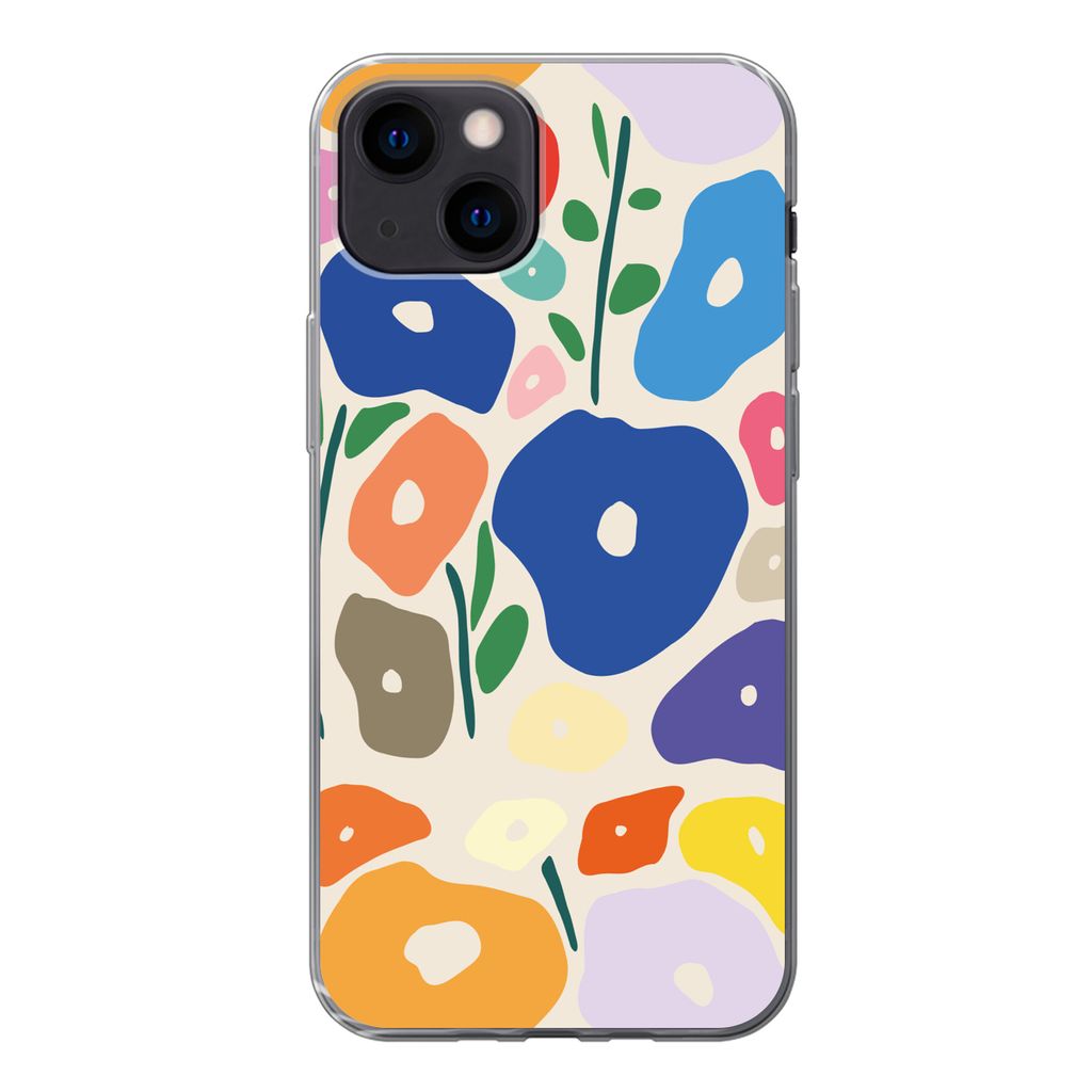 MuchoWow Handyhülle Schutzhülle Hülle für iPhone 13 mini Blume - Abstrakt - Blätter Silikon Softcase Handy Hülle - Softcase