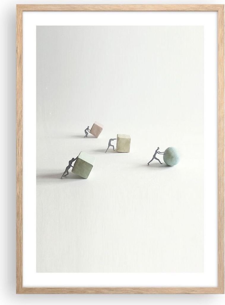 Gerahmtes Poster - Rahmen in heller Eiche - Symbol Kugel Würfel - 50x70 cm - Wand Bild - Wanddeko - Wandbilder - Kunstposter - Wandposter - Bilder...