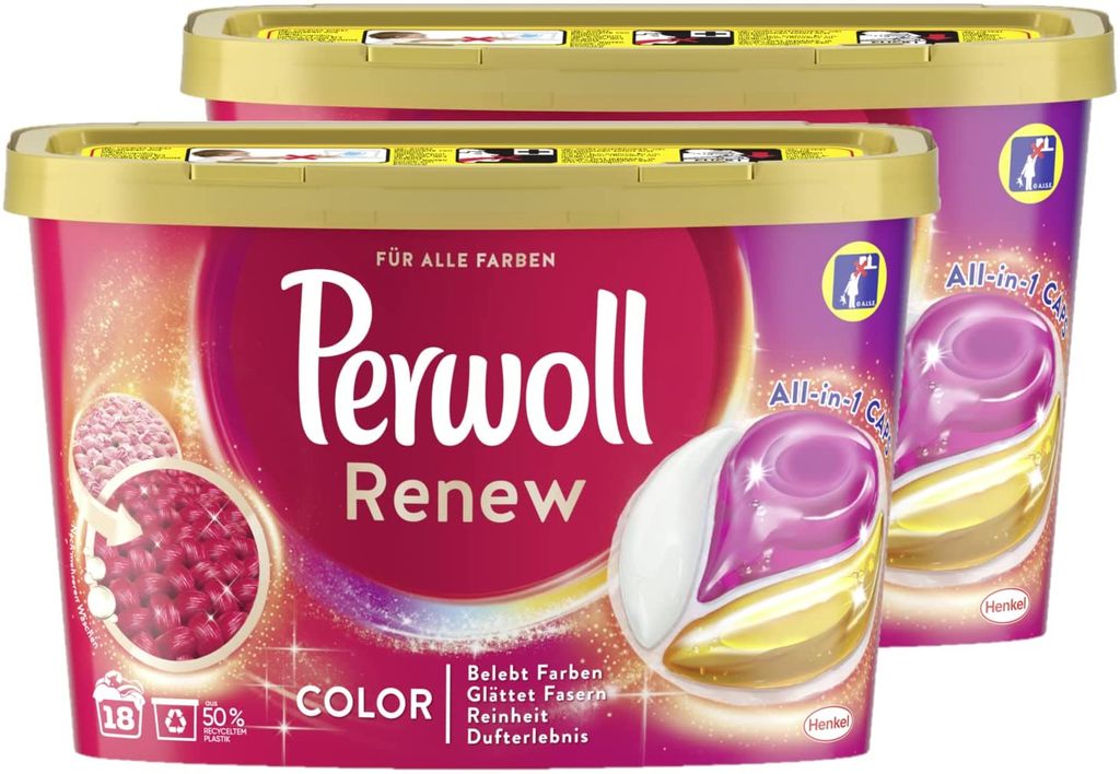 Perwoll Renew Caps Color Waschmittel 2x18 Wäschen Produktbild 