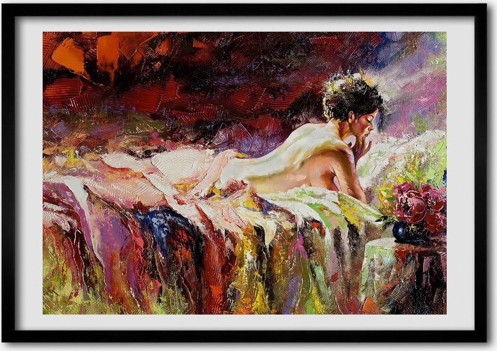 Bild - Bilderrahmen - 100 cm x 70 cm - MDF - Rahmen - Foto - Wandkunst liegend Frau