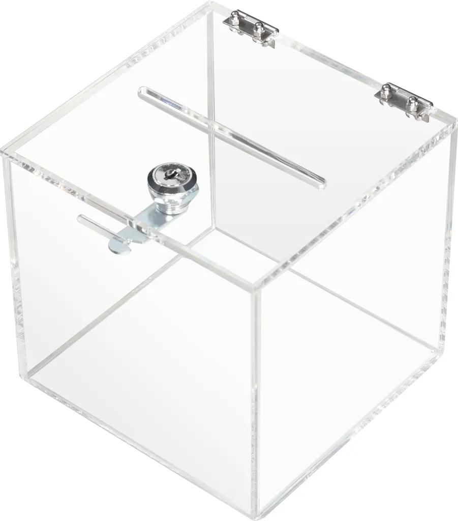 Urne de vote cubique en plexiglas transparent pour tickets et loterie
