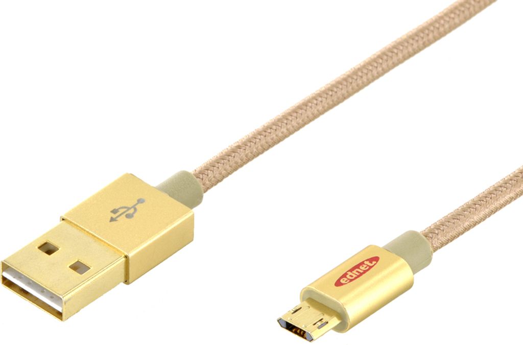 ednet daten- & Ladekabel USB-A - micro USB-B gold