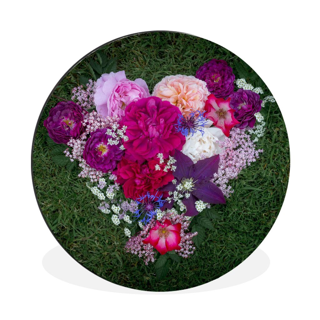 MuchoWow Aluminium Wandkreis Blumen - Herz - Gras - Flora Ø 90 cm Wanddeko Modern Wohnzimmer - Mauerkreis - Wandbilder - Runde Bild - Bild aus A...