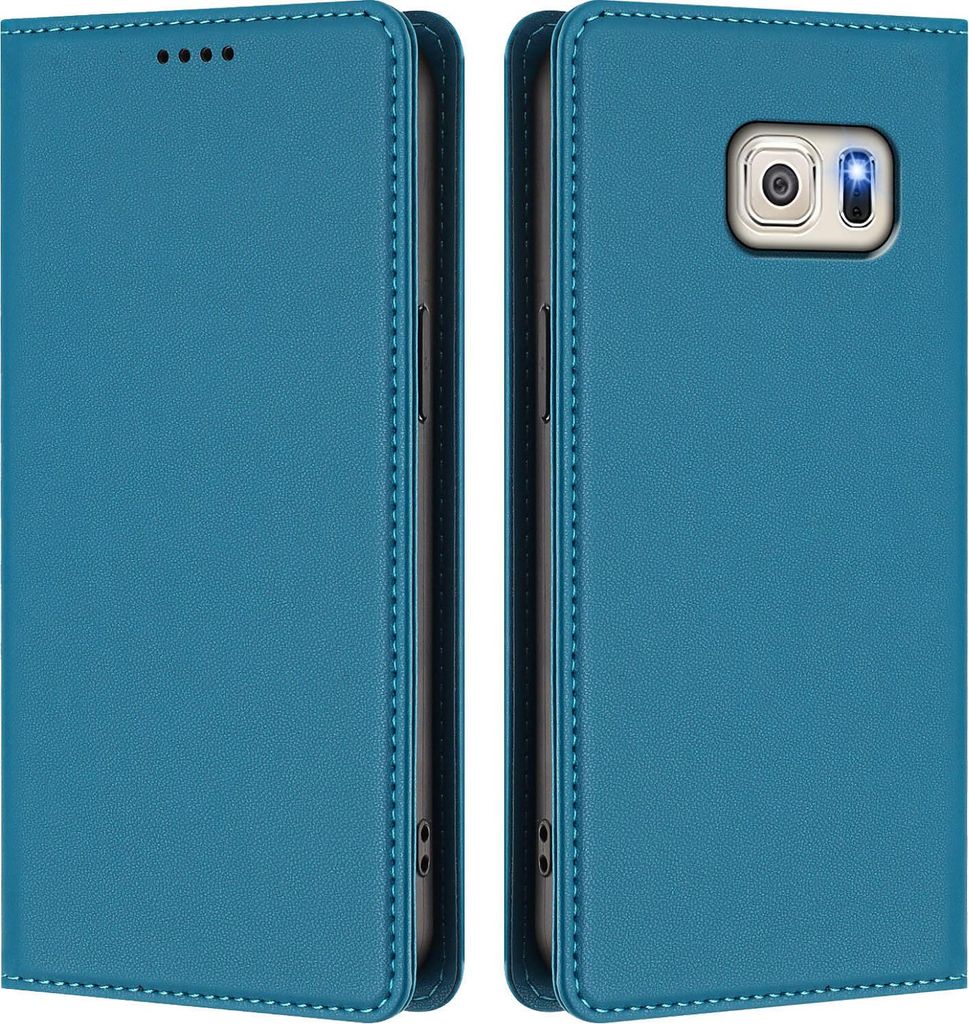 Handyhülle für Samsung Galaxy S6 Edge, Kunstleder Klapphülle Stoßfeste Magnetische Hülle mit Ständer Blau