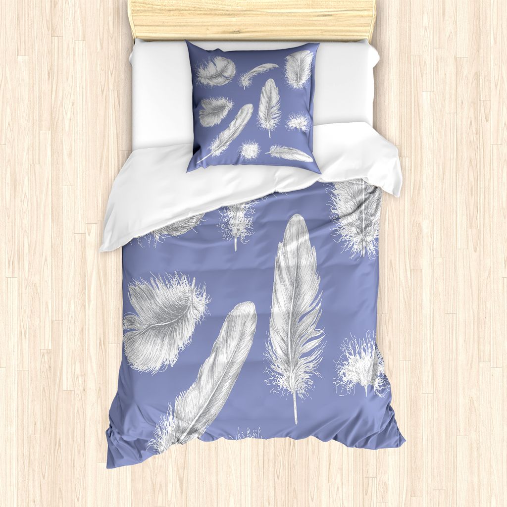 ABAKUHAUS Feder Bettbezug Set für Einzelbetten, Fluffy Graustufen-Elemente, Milbensicher Allergiker geeignet mit Kissenbezug, 135 cm x 200 cm - 80...