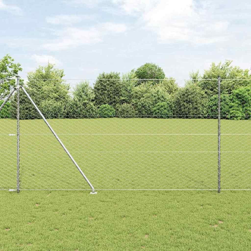 "im Angebot" Zaunpfosten Silber 25x1,5 m (50 mm Maschen) Stahl - Metallzäune CC12963