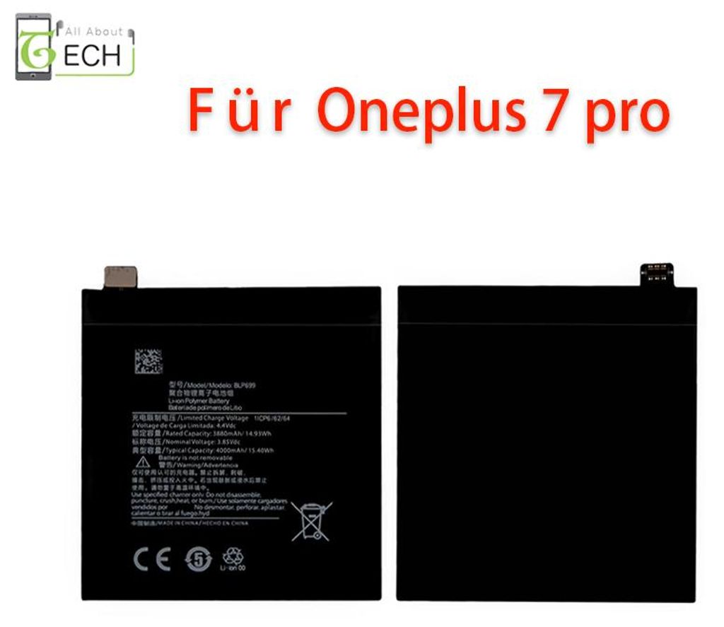Für OnePlus 7 Pro Akku BLP699 GM1911 GM1913 GM1917 4000mAh Produktbild 