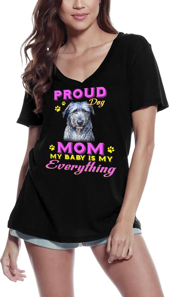 Damen Grafik T-Shirt V-Ausschnitt Stolzer Tag - irische Wolfshundemama - mein Baby ist mein Ein und Alles – Proud Day - Irish Wolfhound Dog Mom - My