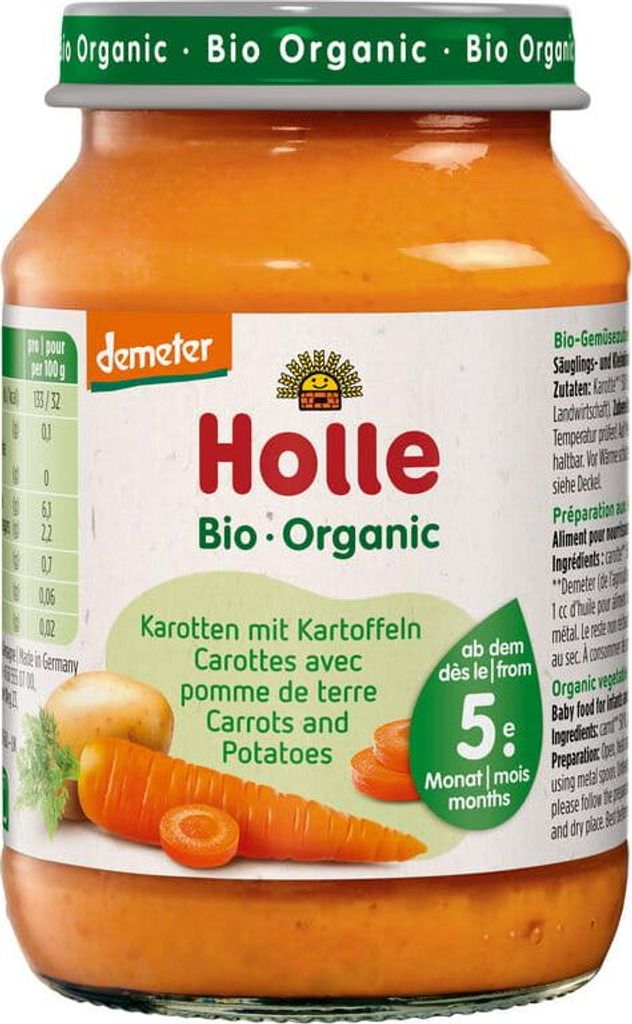 MARCHEW - ZIEMNIAK BEZ DODATKU CUKRÓW BEZGLUTENOWE OD 5 MIESIĄCA DEMETER BIO 190 g (SŁOIK) - HOLLE