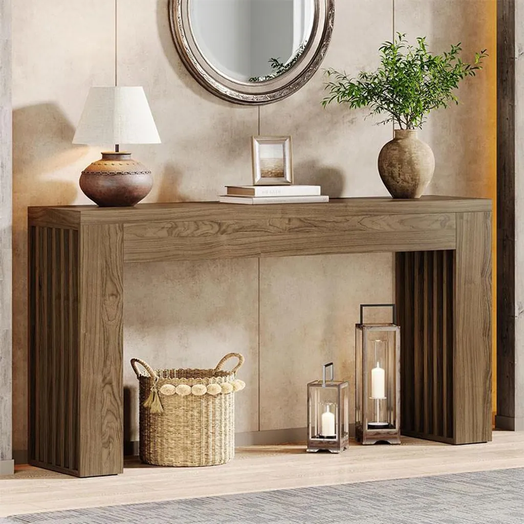 Console bois étroite pour petit espace, table d'appoint 147cm marron - 5