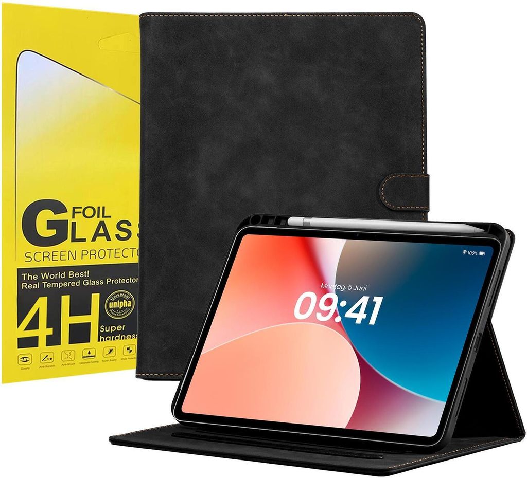 LBH Tablet Schutzhülle + 2x 4H Displayfolie für Apple iPad Air 6. Gen 11 Zoll Cover Case Schutz Tablet Farbe: Schwarz