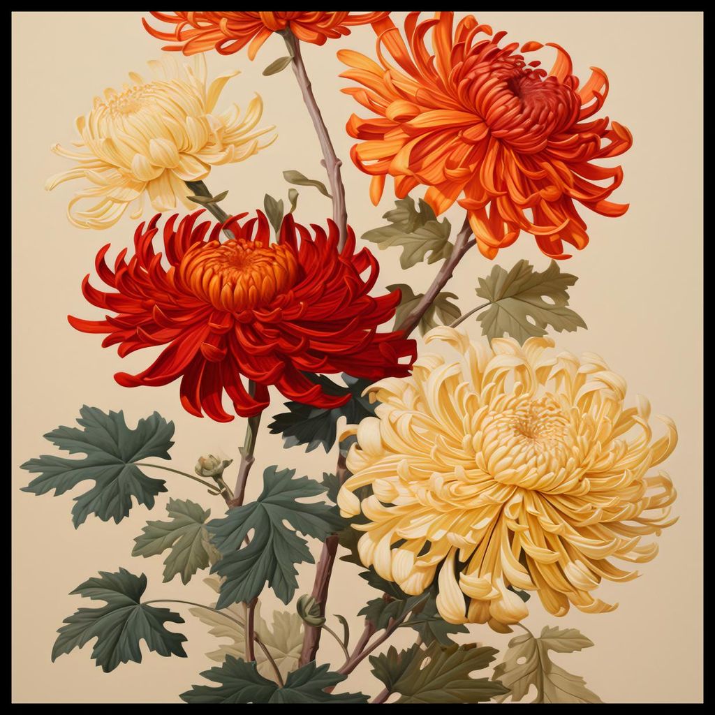 Plakat 60x60cm Tanzende Chrysanthemen
