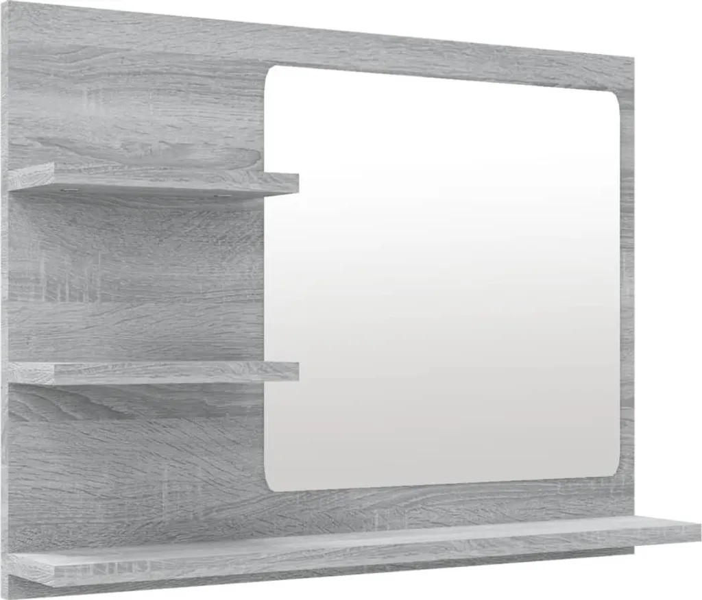 Specchio con Ripiani Grigio Sonoma per Bagno | 60x45 cm Materiale Legno