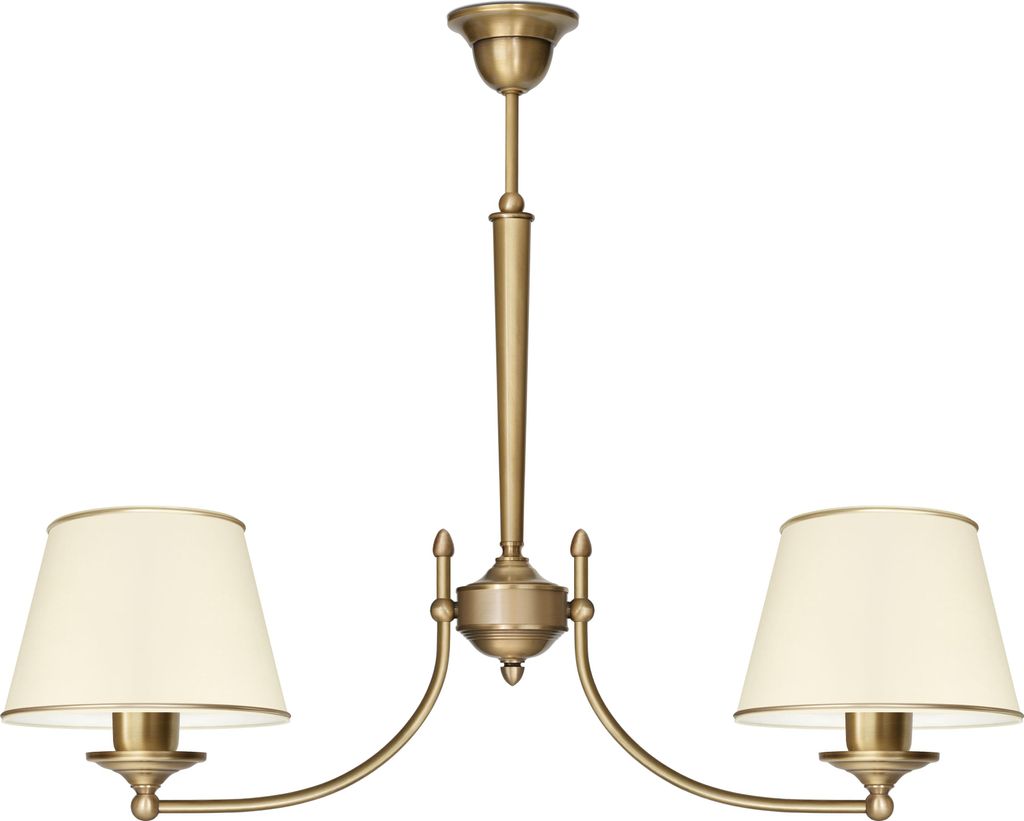 Kronleuchter Messing Goldpatina Stoffschirm Ecru abwaschbar Ø70x57cm 2xE27 120W Esszimmer Wohnzimmer klassisch elegant höhenverstellbar Decke
