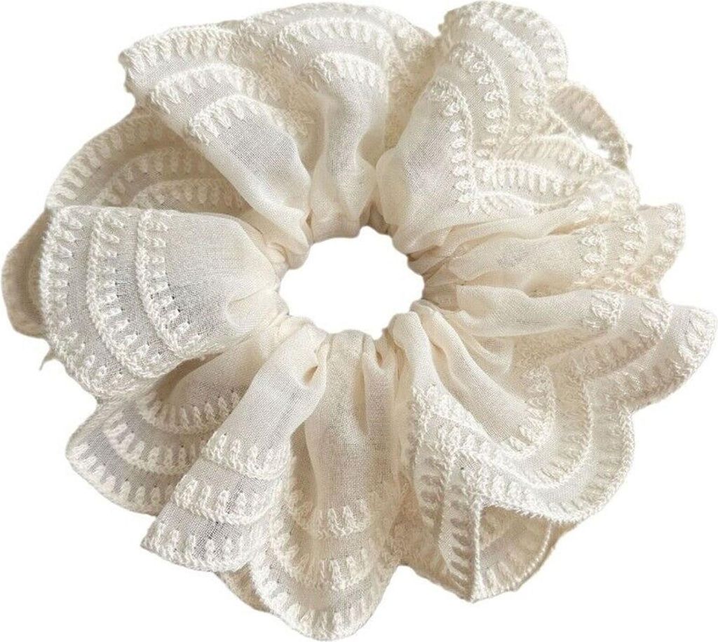 Klassisches Haargummi aus besticktem Voile Vintage Chic Beige