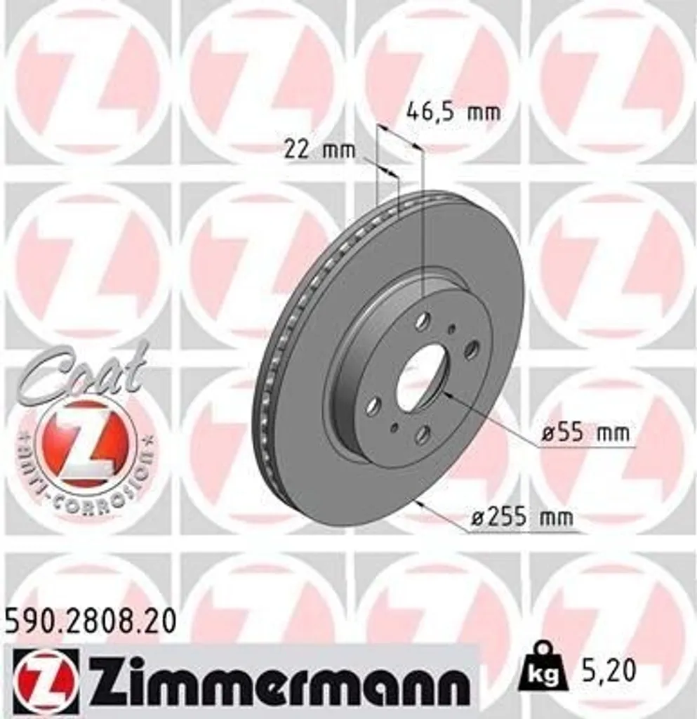 Disque de frein Zimmermann 590.2808.20 pour Toyota Yaris P9 P13