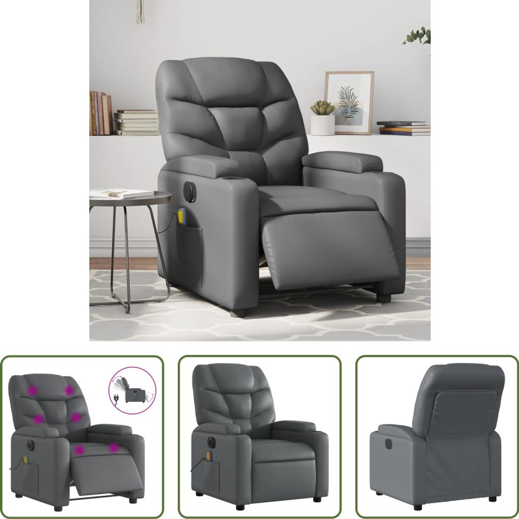The Living Store Massagesessel Elektrisch Grau Kunstleder