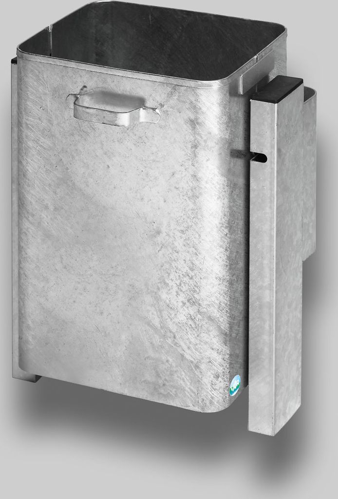 Klassischer eckiger Abfallsammler für Außenbereich | Wand- oder Rohrbefestigung | HxBxT 55x41x33cm | Feuerverzinkt