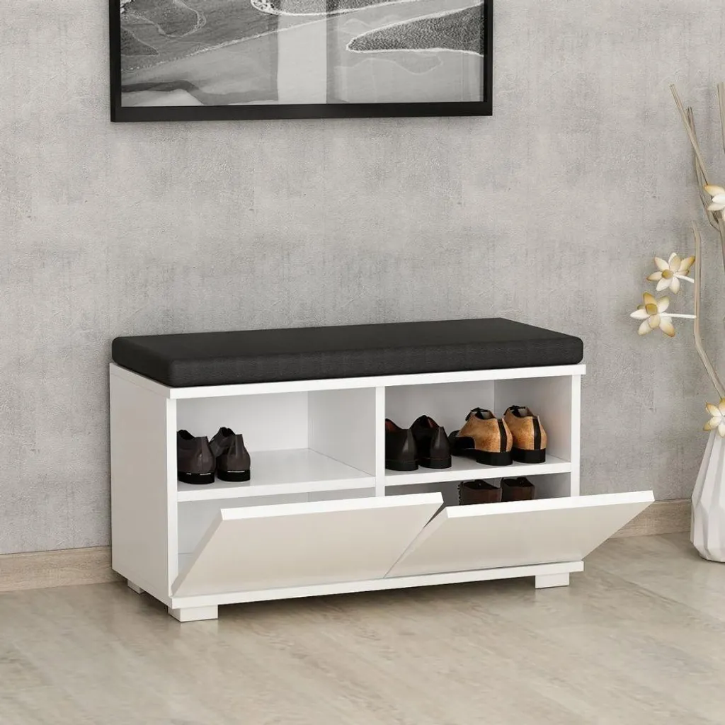 Scarpiera con Pouff Dragoshoe Bianco Nero | Panca Salvaspazio Design