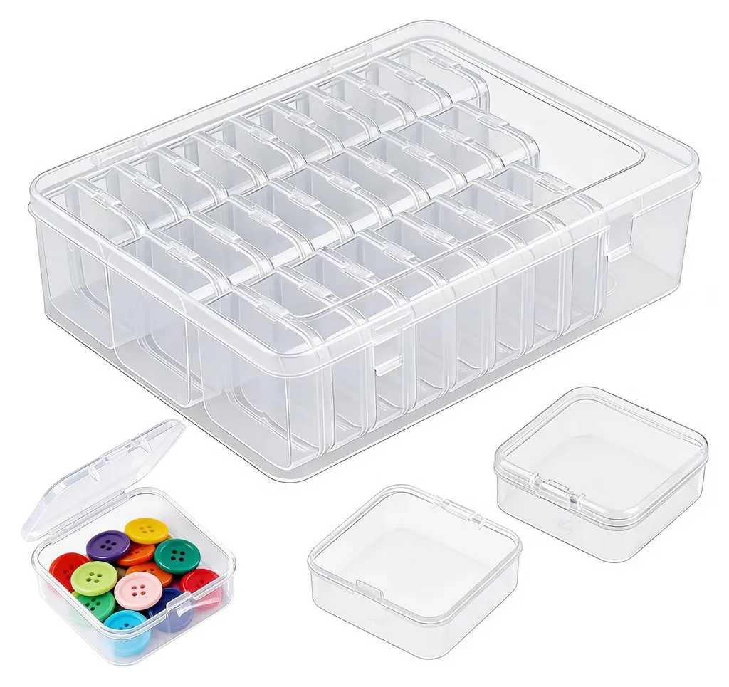 Petite boîte en plastique transparent pour perles et bijoux x30