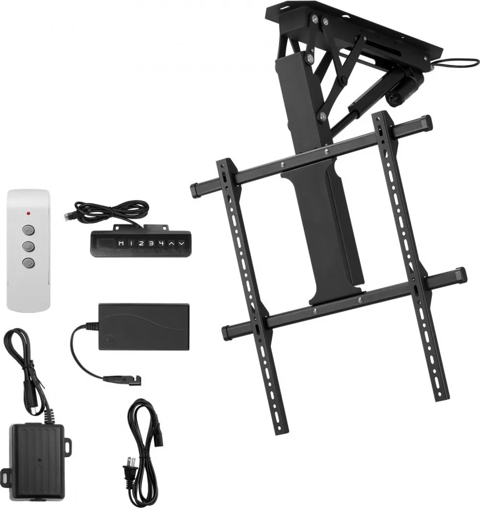 Support TV Plafond Électrique Orientable avec Télécommande RF Noir - 9