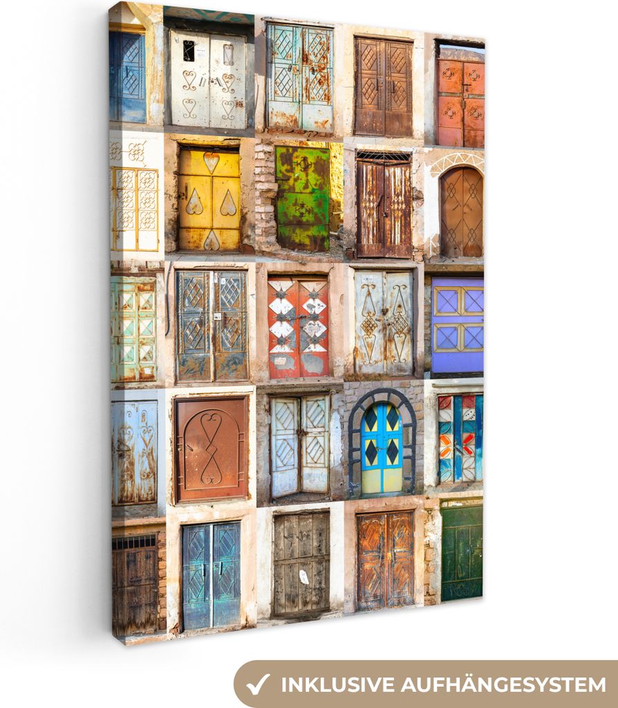 OneMillionCanvasses - Leinwandbilder - 90x140 cm, Türen - Architektur - Vintage - Collage, Wandbilder Kunstdruck Wanddekoration - Foto auf Leinw...
